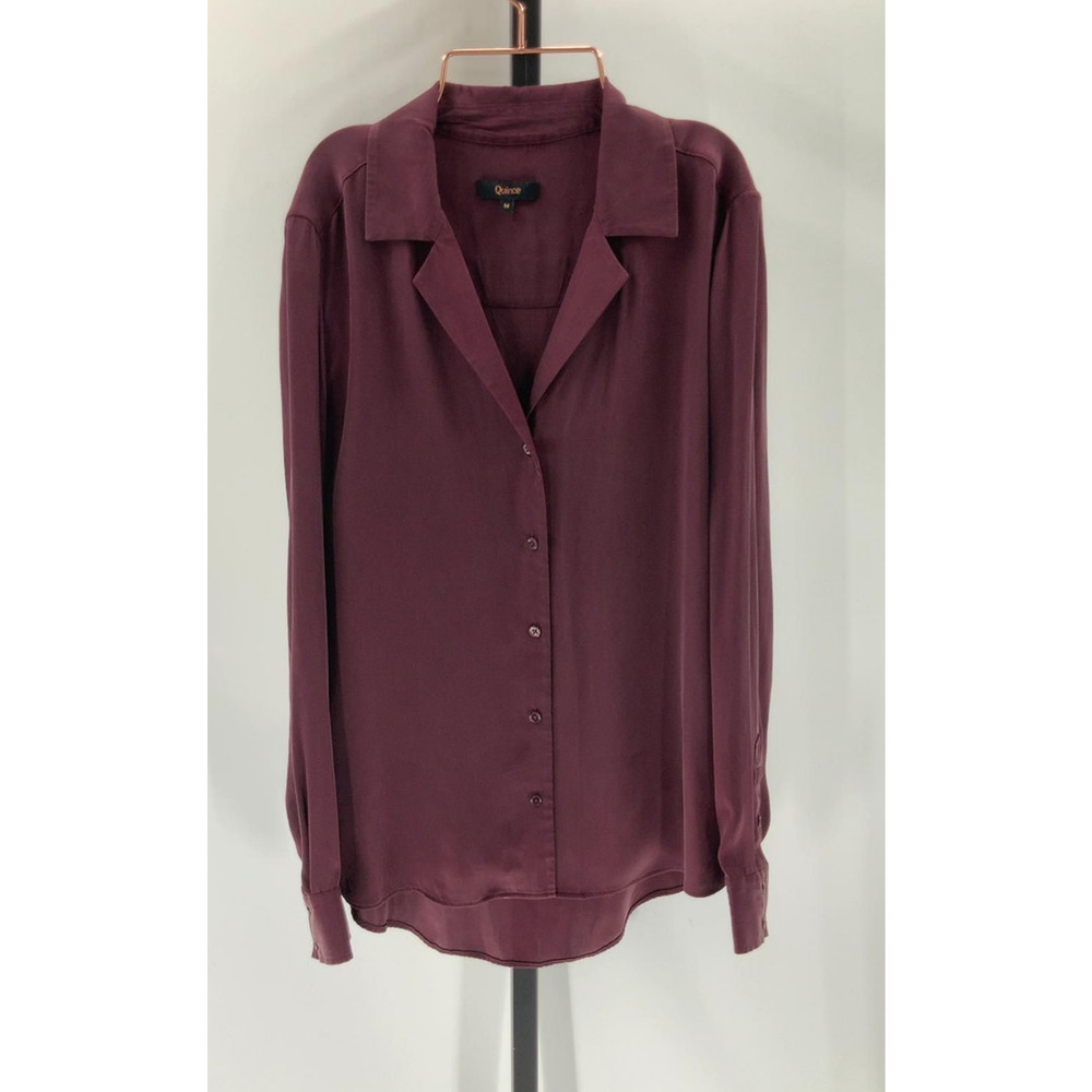New Quince Washable Stretch Mulberry Silk Notch Collar Wine Sz S #16 68 - Picture 5 of 5